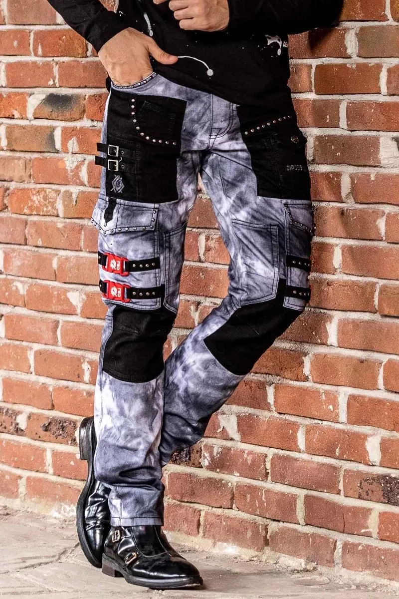 CD805 Herren Regular Fit Biker Jeans mit Kunstleder Patch