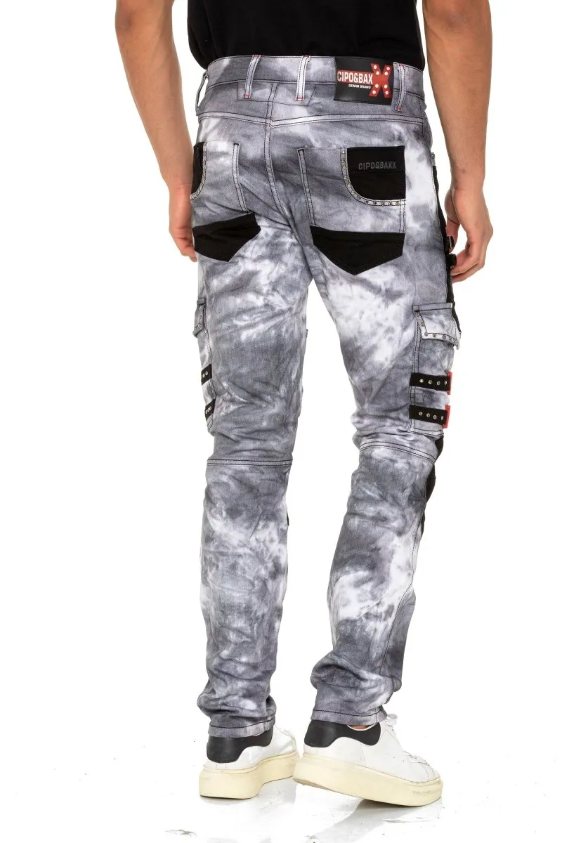 CD805 Herren Regular Fit Biker Jeans mit Kunstleder Patch