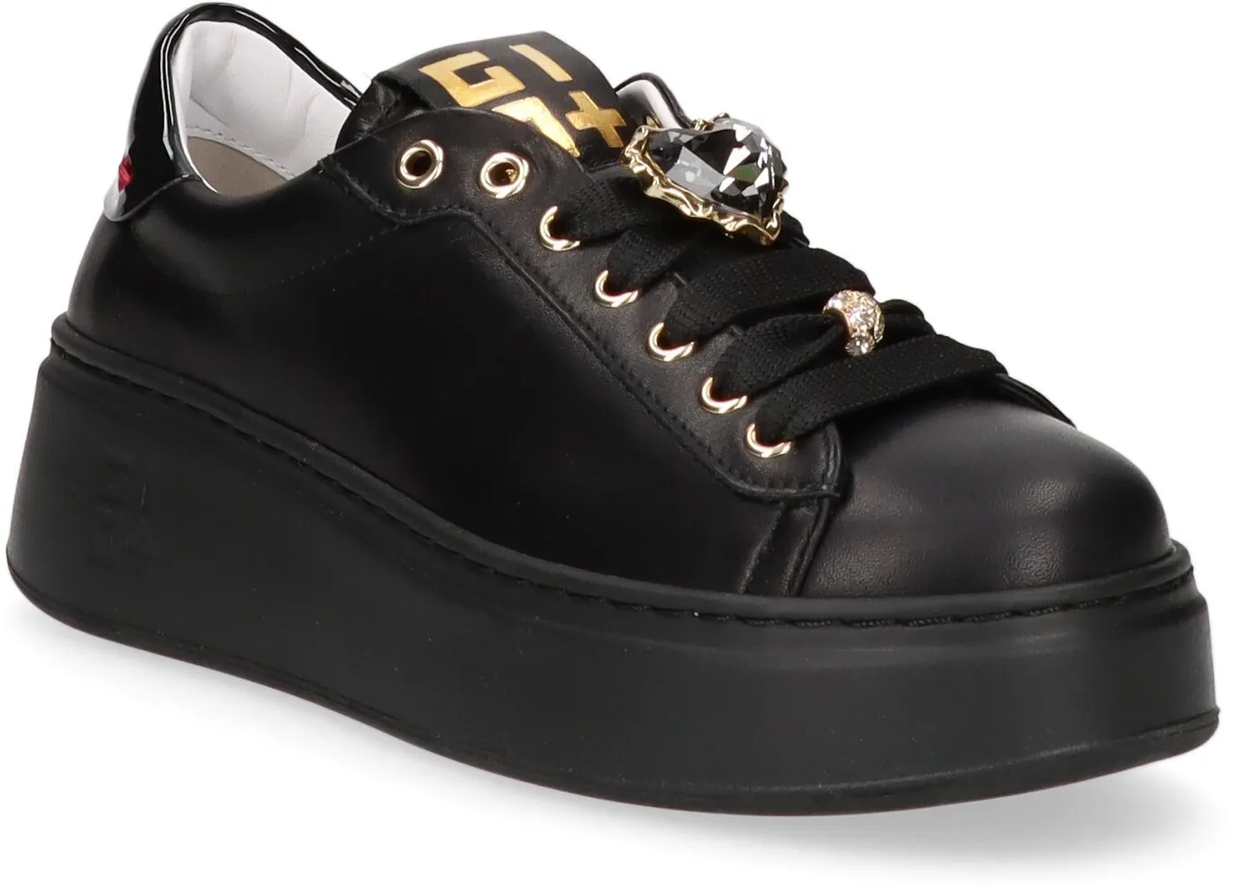 Damen-Schnürschuhe aus Leder 101001000025 (Schwarz)