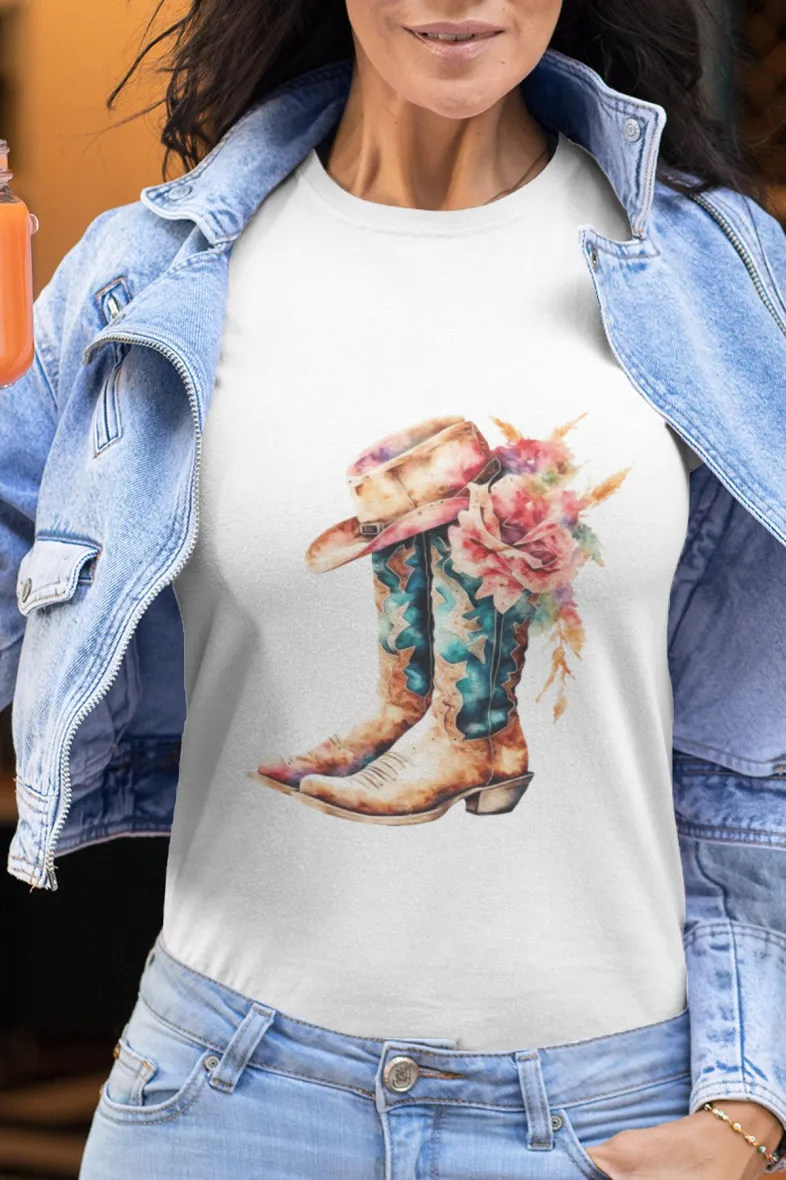 Damen-T-Shirt mit Rundhalsausschnitt | Westernstiefel