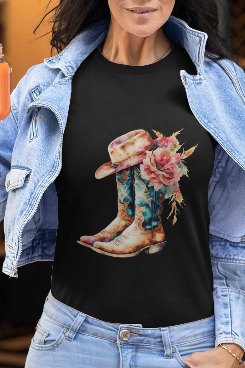 Damen-T-Shirt mit Rundhalsausschnitt | Westernstiefel
