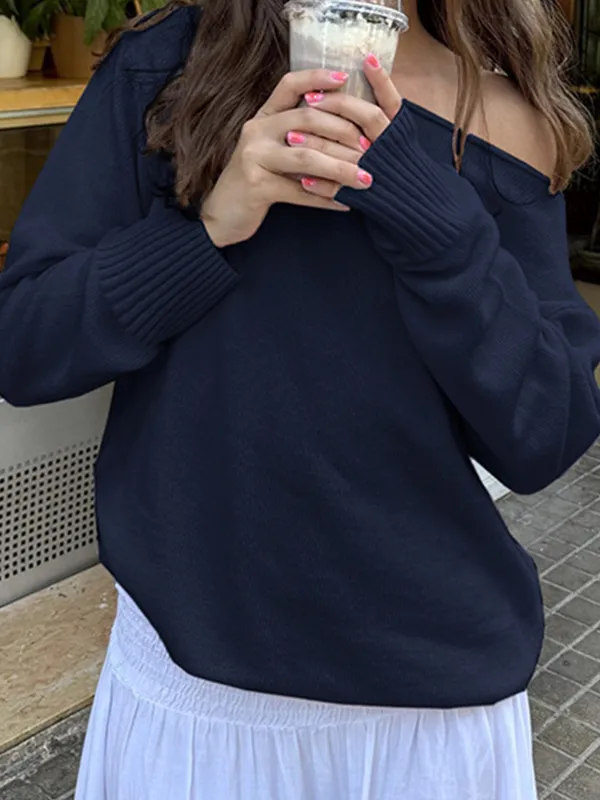 Einschultrige, einfarbige, übergroße Pullover