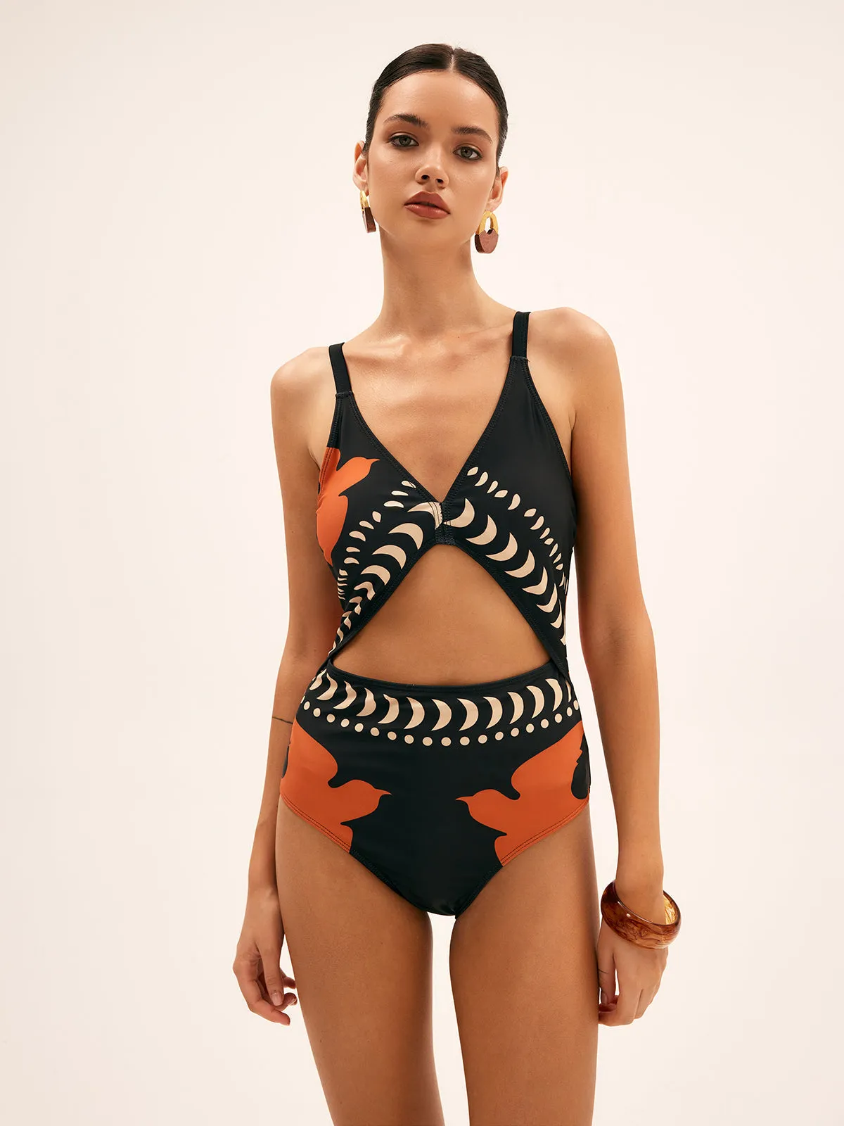 Heidi-Mode | Badeanzug mit Vogel-Print und Cutout-Design