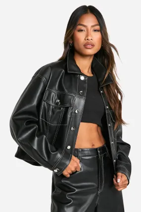 Kunstlederjacke mit Kontrast-Naht-Detail