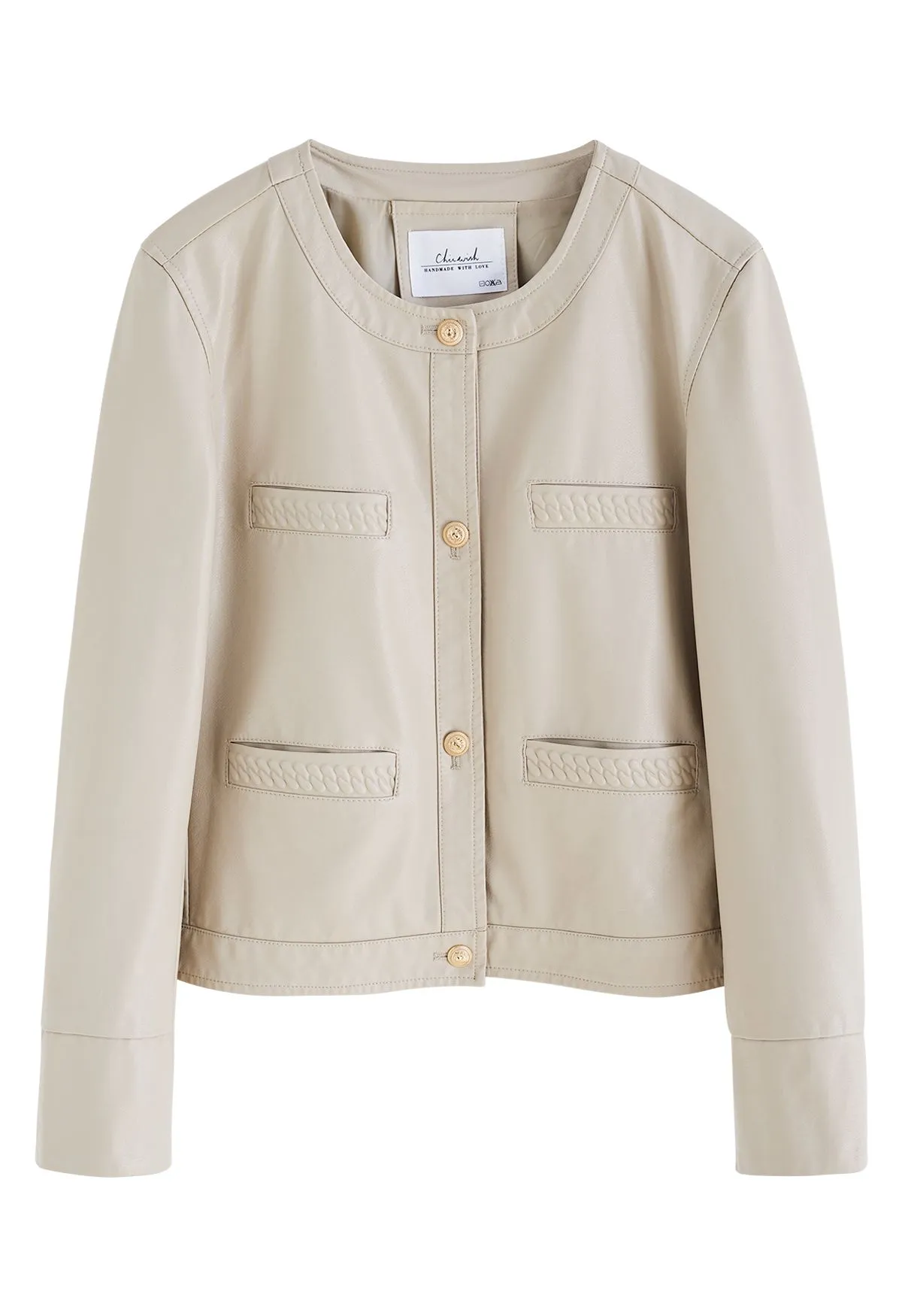 Kunstlederjacke mit Paspeltaschen in Elfenbein
