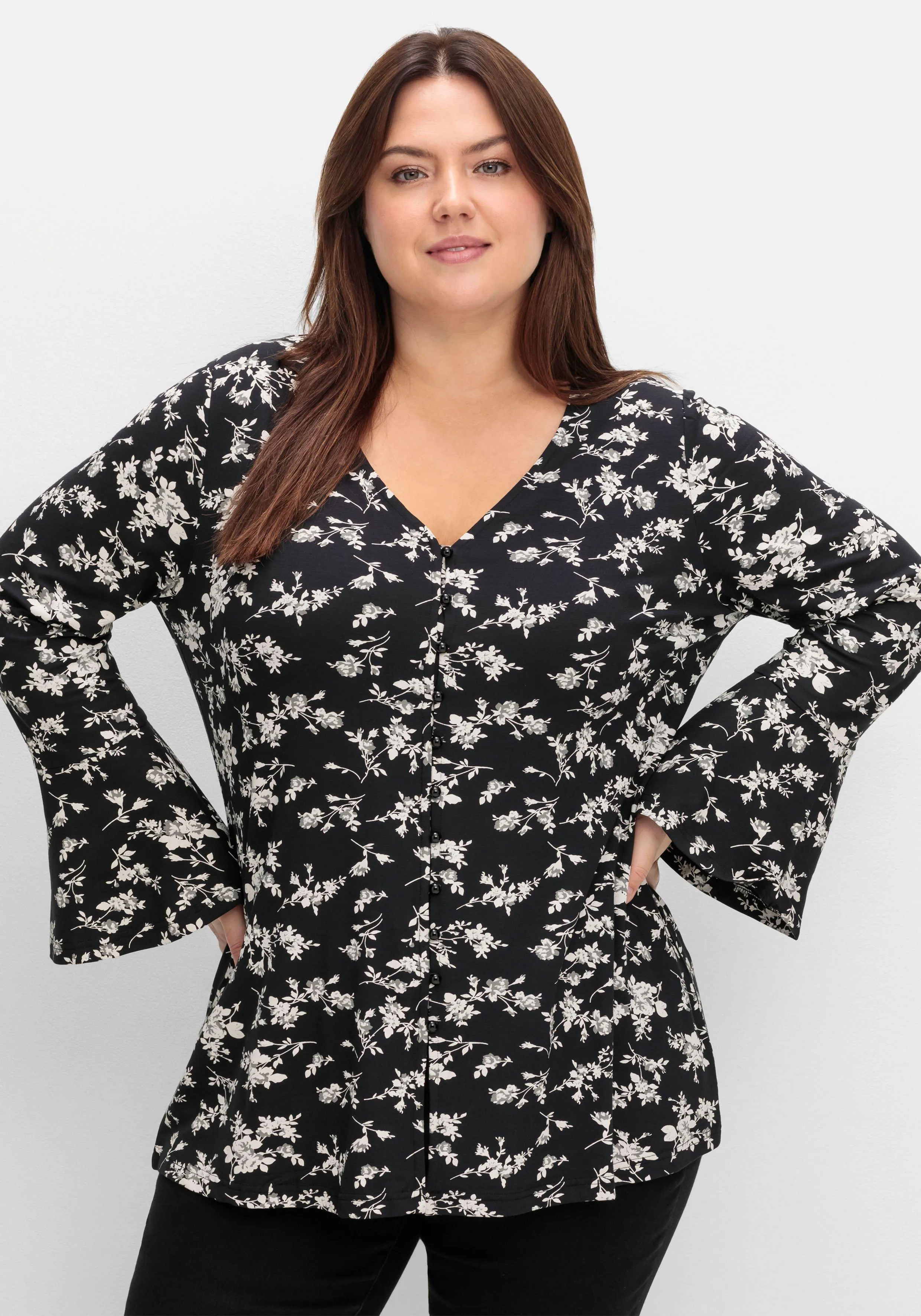 Langarmshirt mit Biesen und Volantärmeln