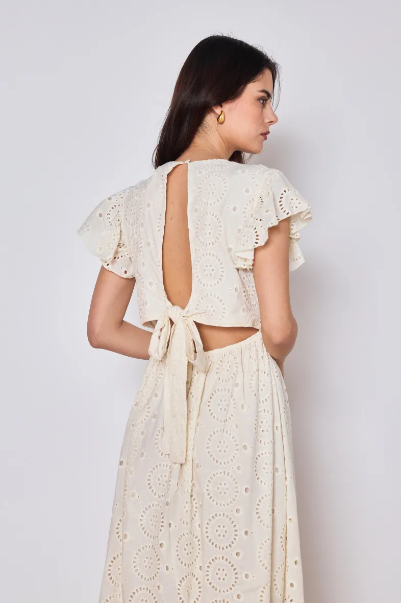 Langes Kleid mit Lochstickerei