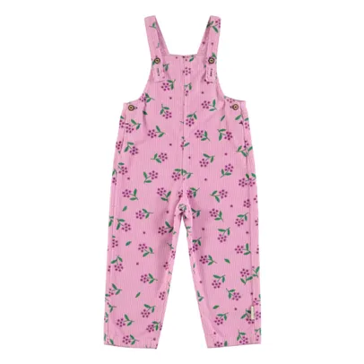 Latzhose mit Blumenmuster aus geripptem Velours | Rosa