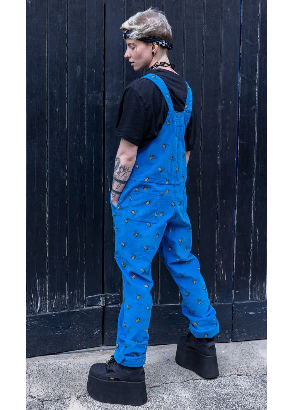Run & Fly Bee Corduroy 70's Latzhose Blau