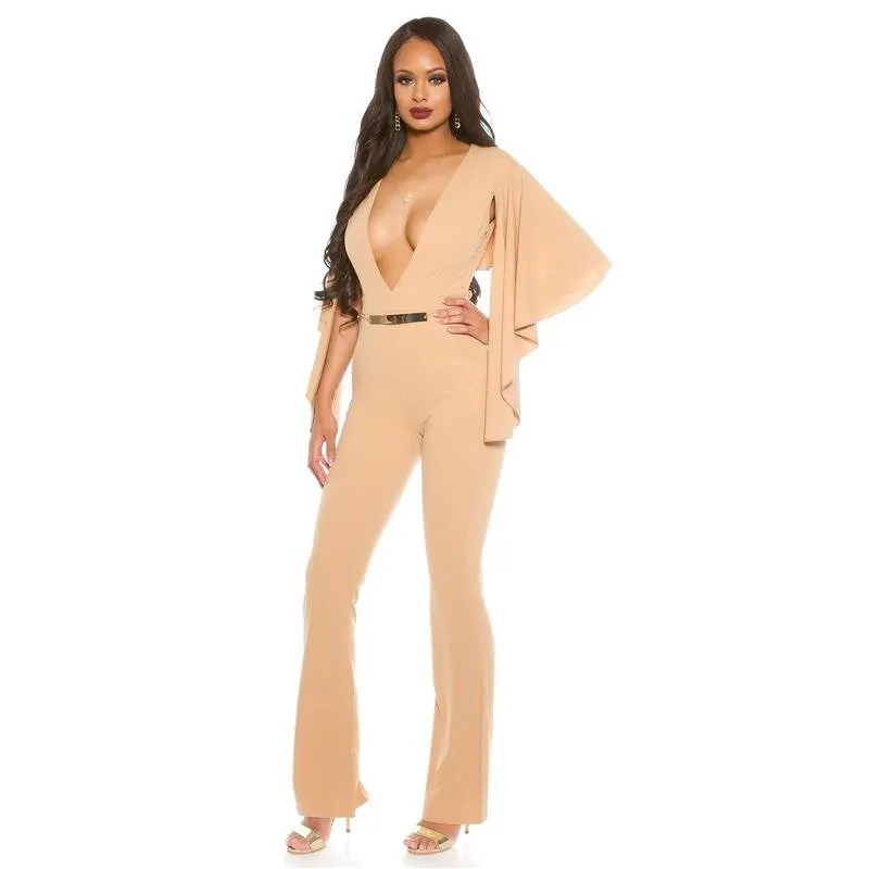 Sexy Overall Jumpsuit mit XXL Ausschnitt und Überwurf Bordeaux