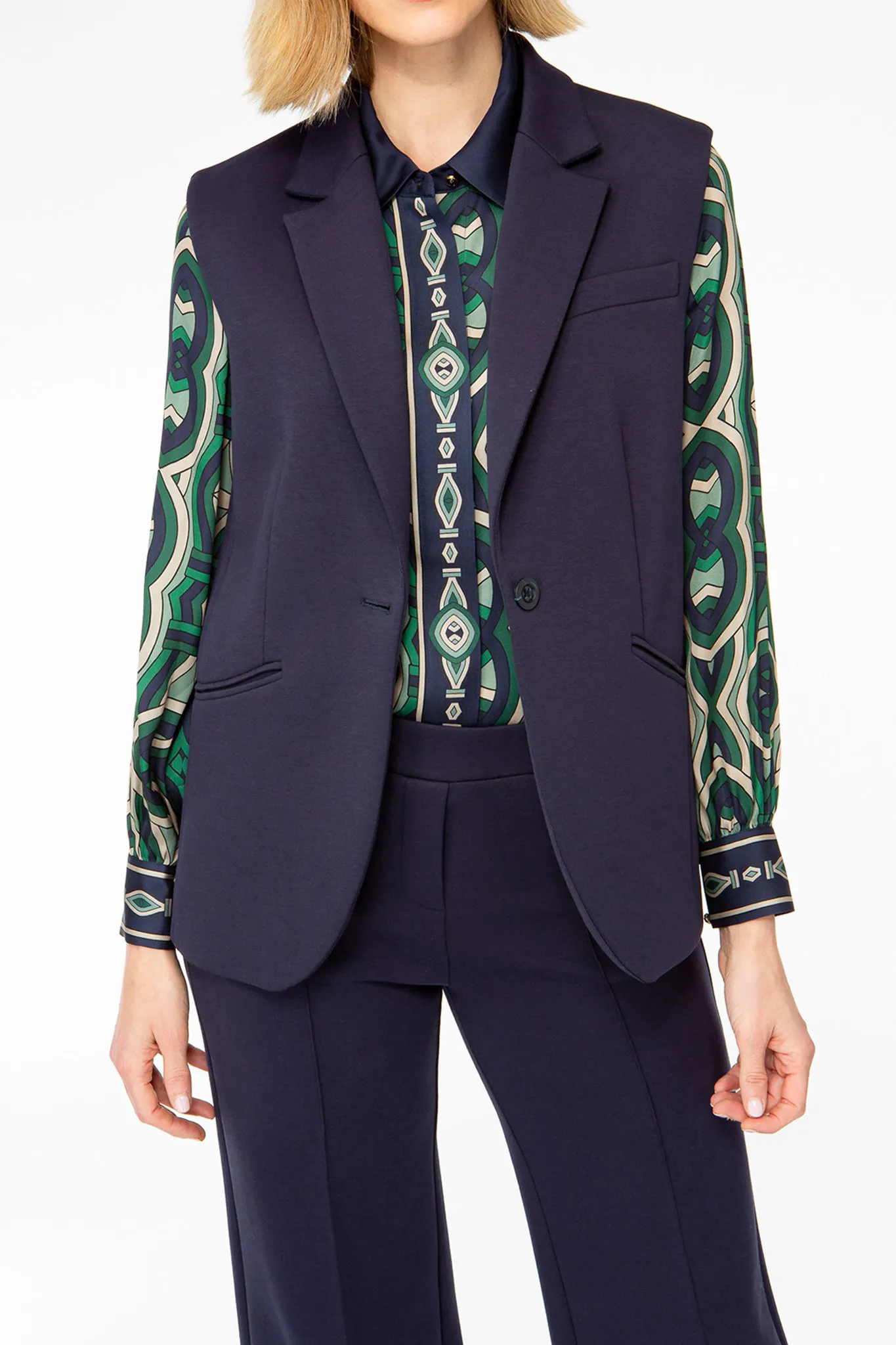 SOLID JERSEY Weste mit Reverskragen navy