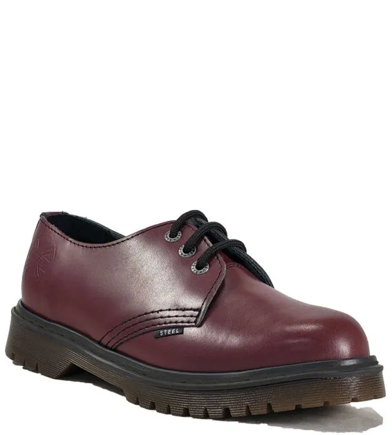 Steel Schuhe 3 Loch Burgunder Rub Off No cap