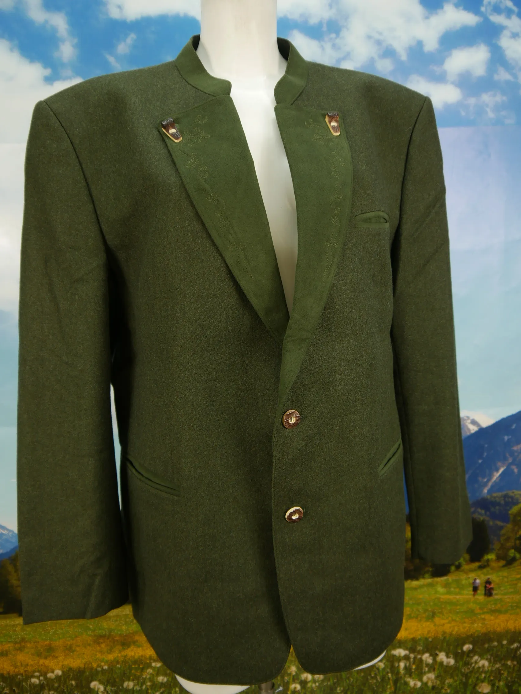 Traunsee Loden Janker mit grün Revers Stickerei Trachtenjacke Jacke Gr.54